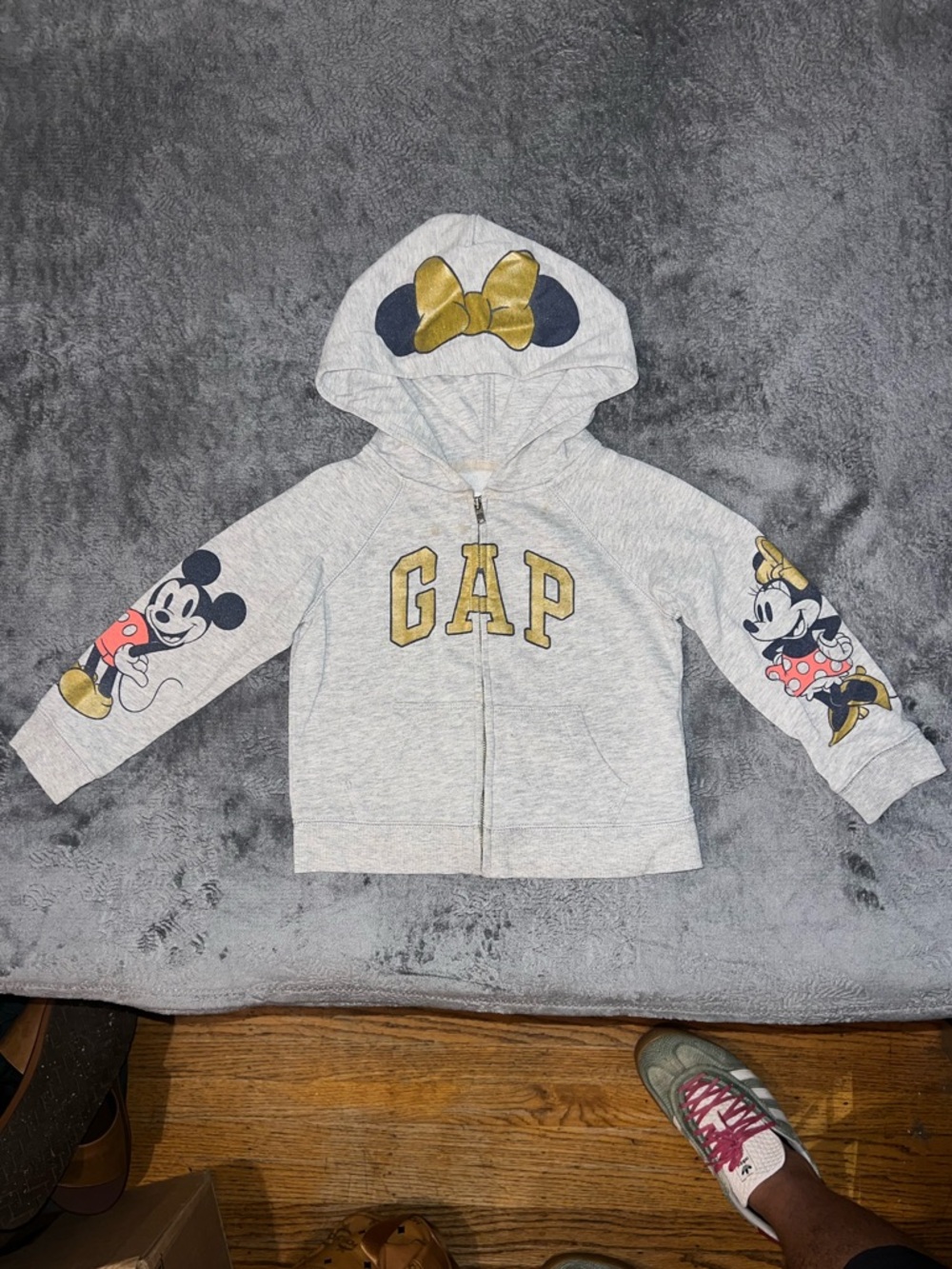 GAP Light Gray Minnie & Mickey Zip Hoodie with Gold Accents